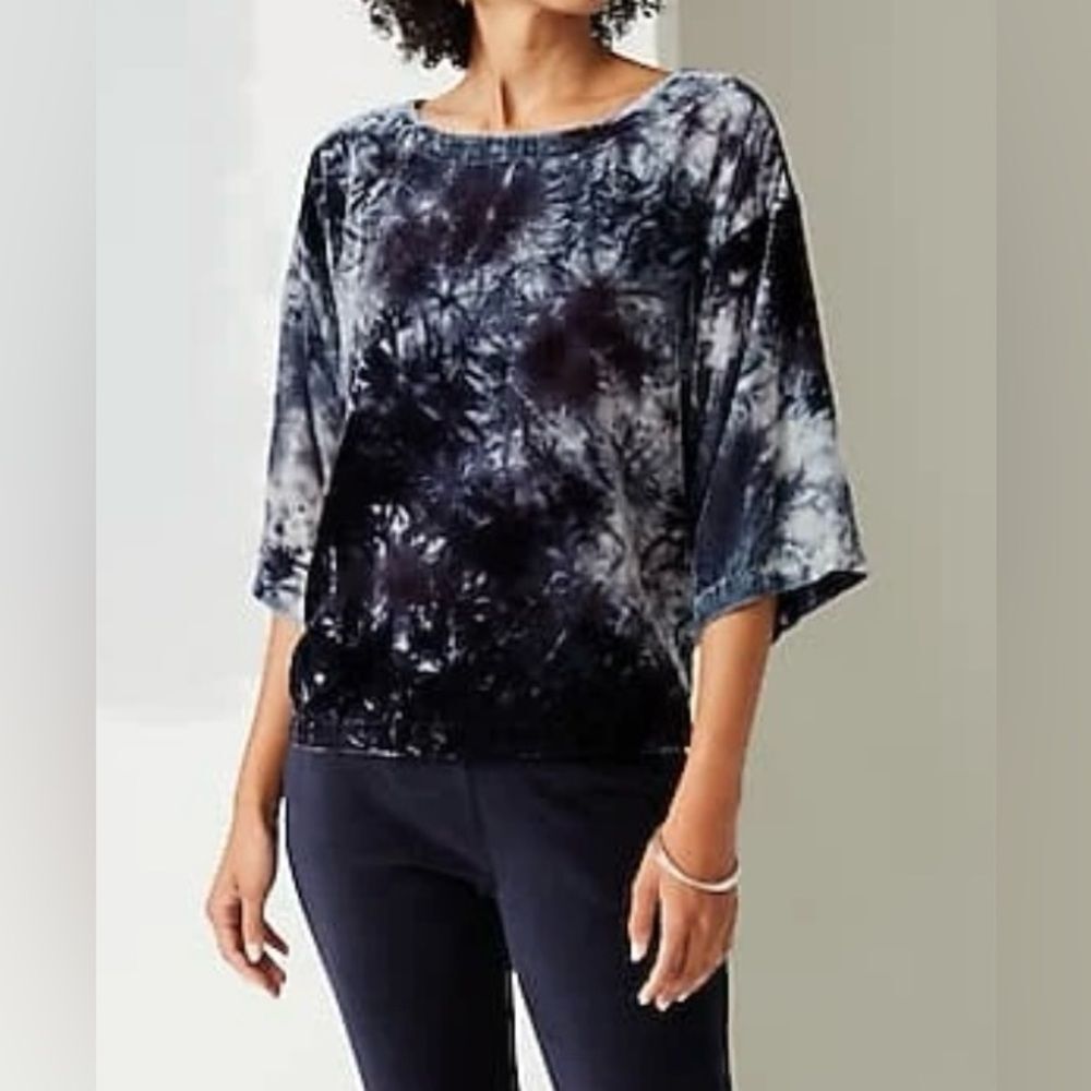 Pure Jill By J. Jill Tie-Dyed Velvet Square-Sleeve Top Blue Size Large Tall